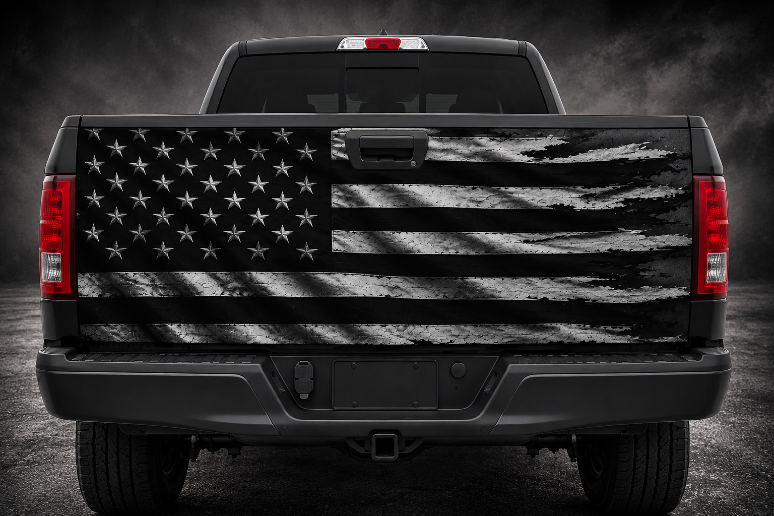 Black and White American Flag Tailgate Vinyl Decal Wrap