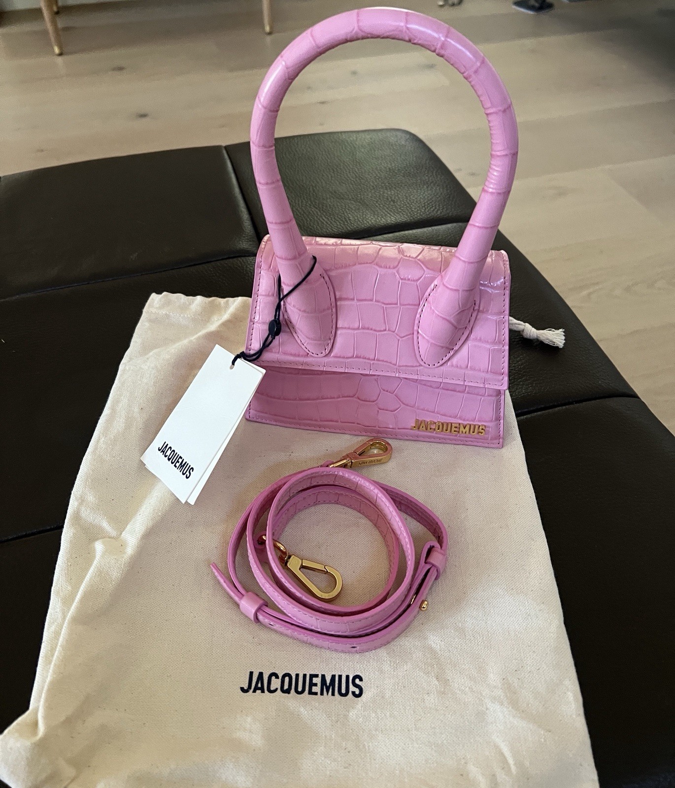 Authentic Jacquemus Pink Croc Embossed Moyen Bag NWT