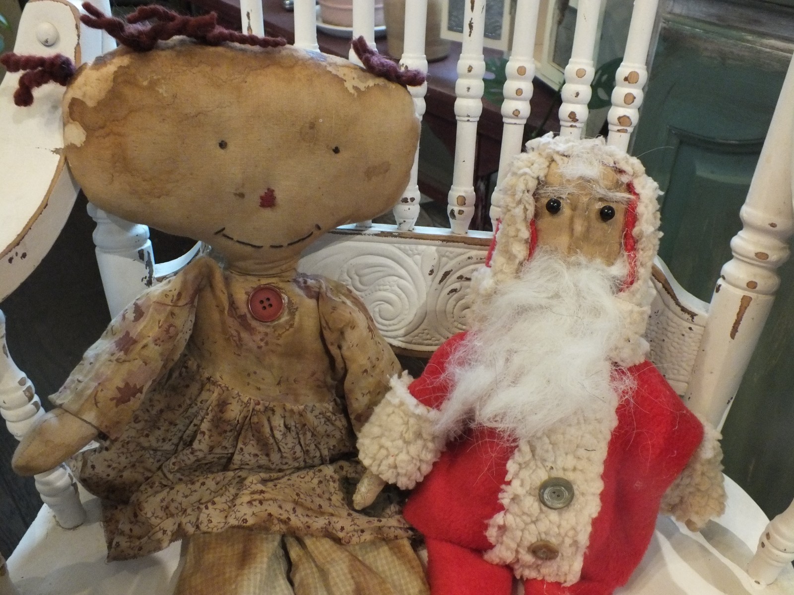 primitive 21 inch doll and 16 inch santa mix