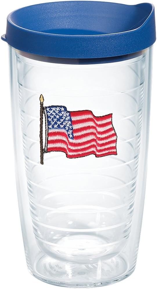 Tervis American Flag Insulated Tumbler with Emblem and 16 Ounces, Blue Lid