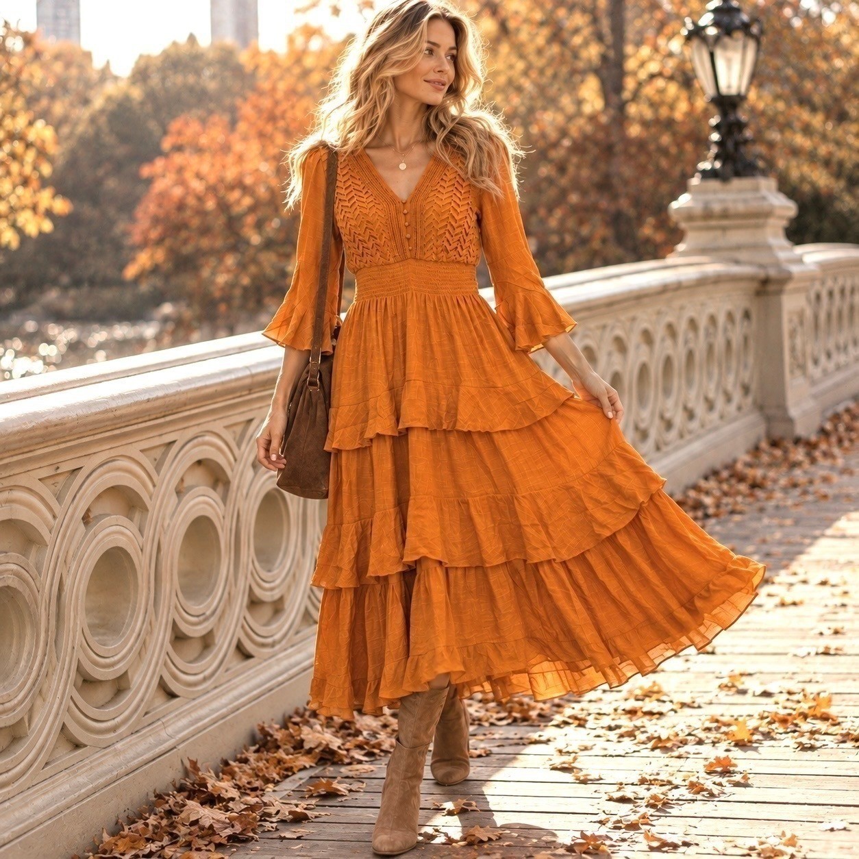 Anthropologie Kings Road XL Maxi Dress Orange Witchy Cottagecore Boho Fall Fairy