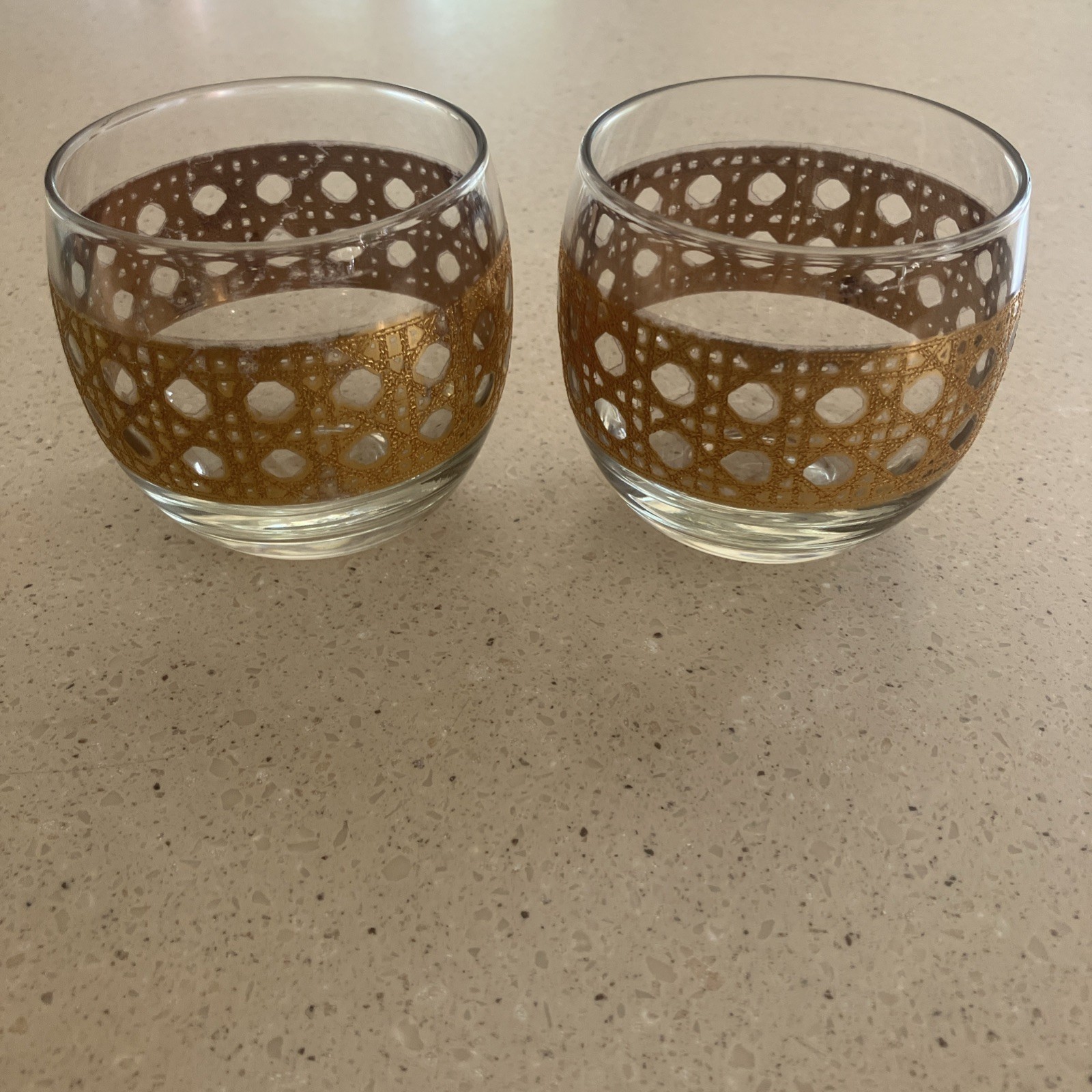 Vintage Culver Cannella roly-poly cocktail glass-22kt gold cane/lattice design Vintage Culver Cannella roly-poly cocktail glass-22kt gold cane/lattice design