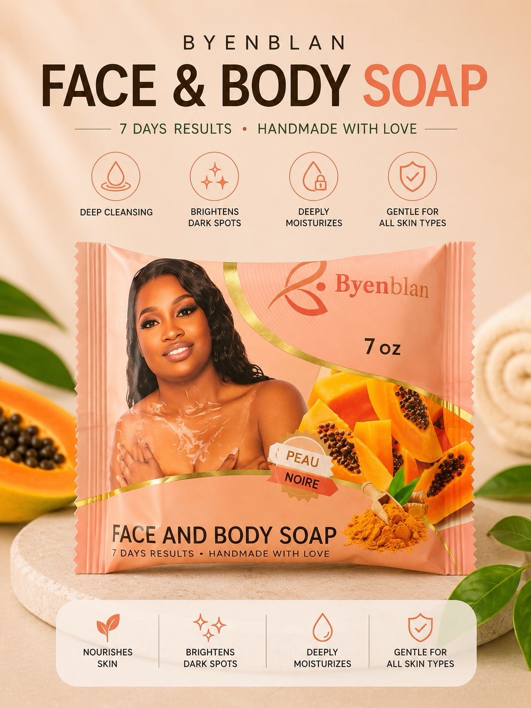 Byenblan Papaya Face & Body Soap – Brightening & Moisturizing Bar | 7 oz Byenblan Papaya Face & Body Soap – Brightening & Moisturizing Bar | 7 oz
