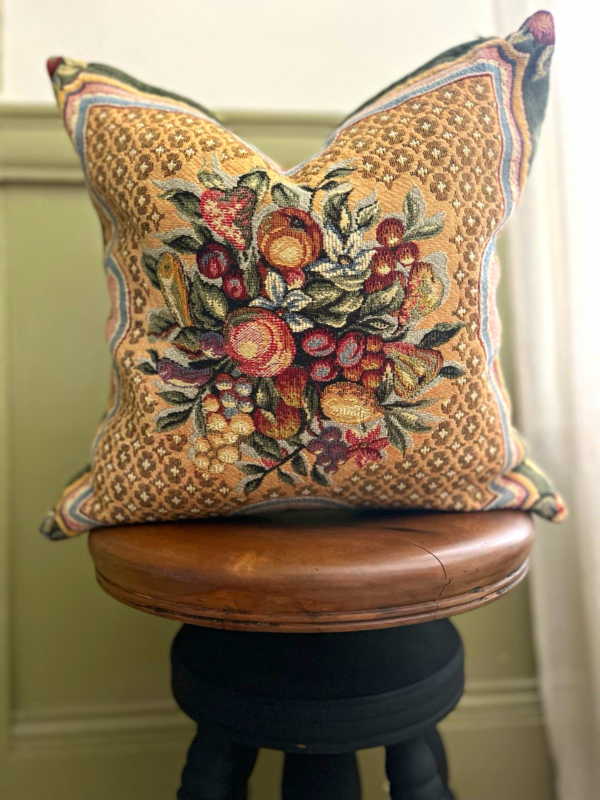 Vintage French tapestry J. Pansu Throw Pillow Vintage French tapestry J. Pansu Throw Pillow