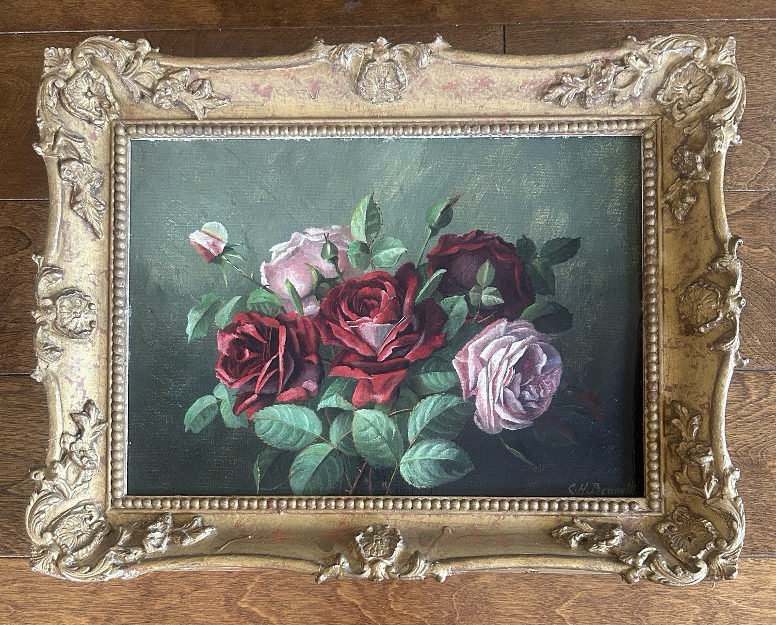 Antique Oil Painting. Roses. Signed CH. Bennett. England. Early 1900s. 14x18” Antique Oil Painting. Roses. Signed CH. Bennett. England. Early 1900s. 14x18”