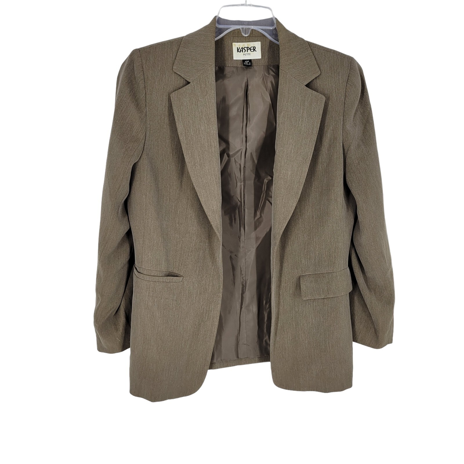 VTG Kasper Women\'s Open Front Brown Blazer Jacket Polyester Size 10P polyester