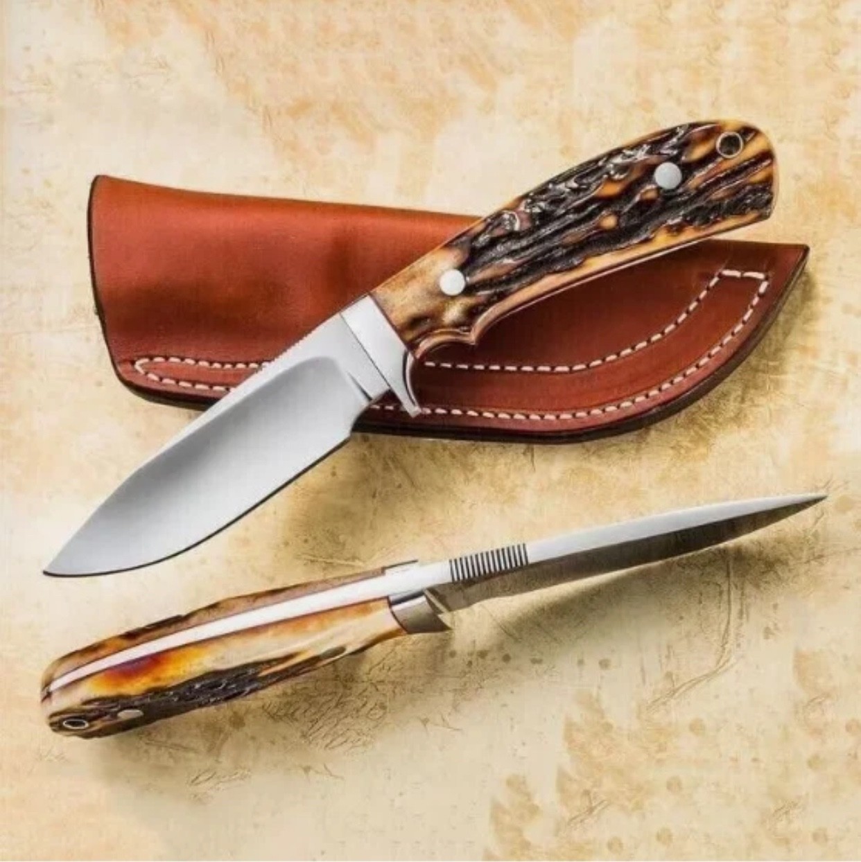 CUSTOM HANDMADE D2 STEEL LOVELESS STYLE HUNTING SKINNER KNIFE | STAG HORN HANDLE