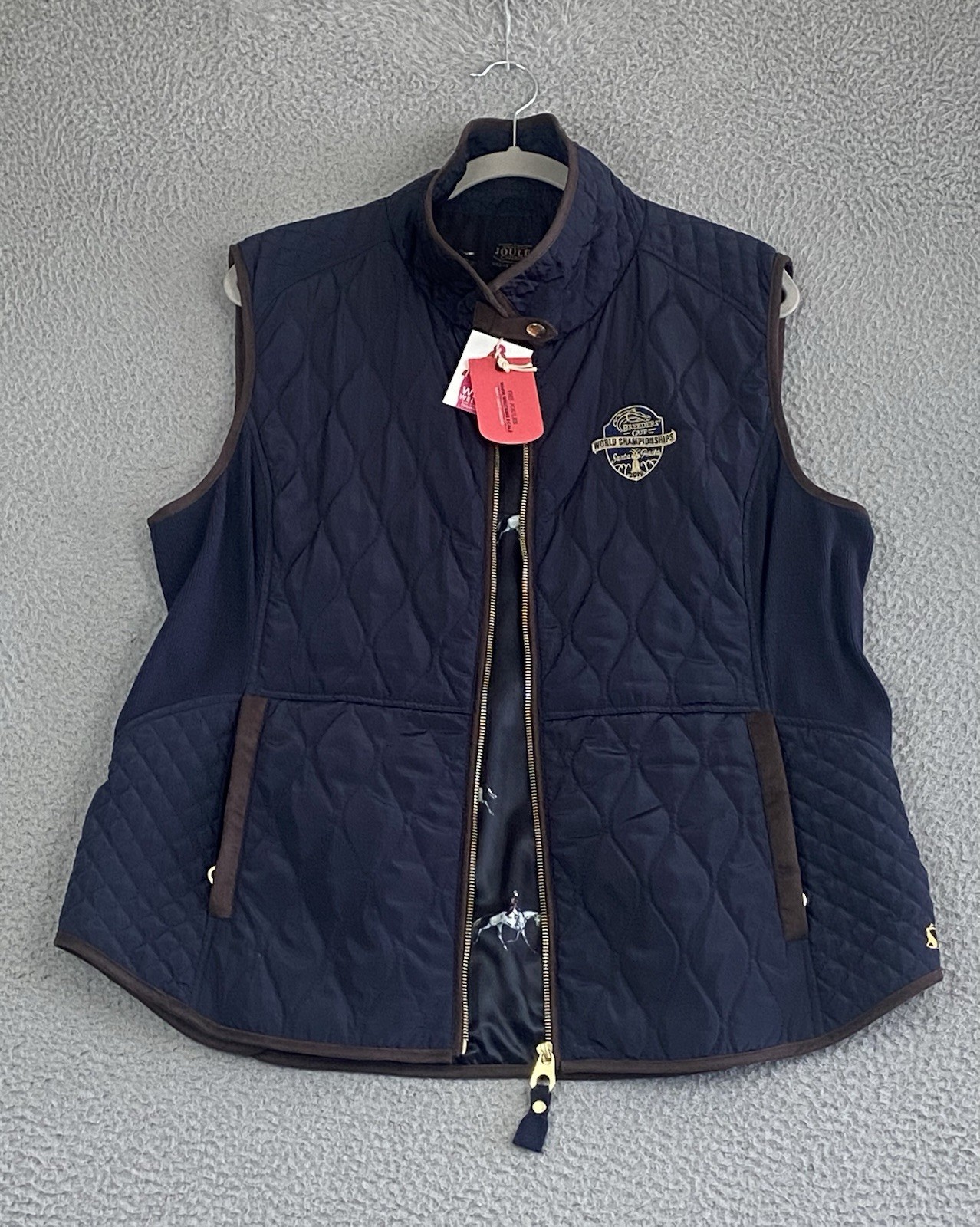 Joules Diamond Quilted Braemar Vest 16 Navy Breeders Cup Equestrian Lining NWT