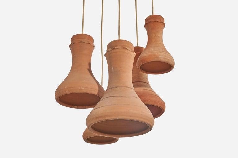 Vintage Elie Eppstein Timbrelites 5-Pendant Terracotta Chandelier