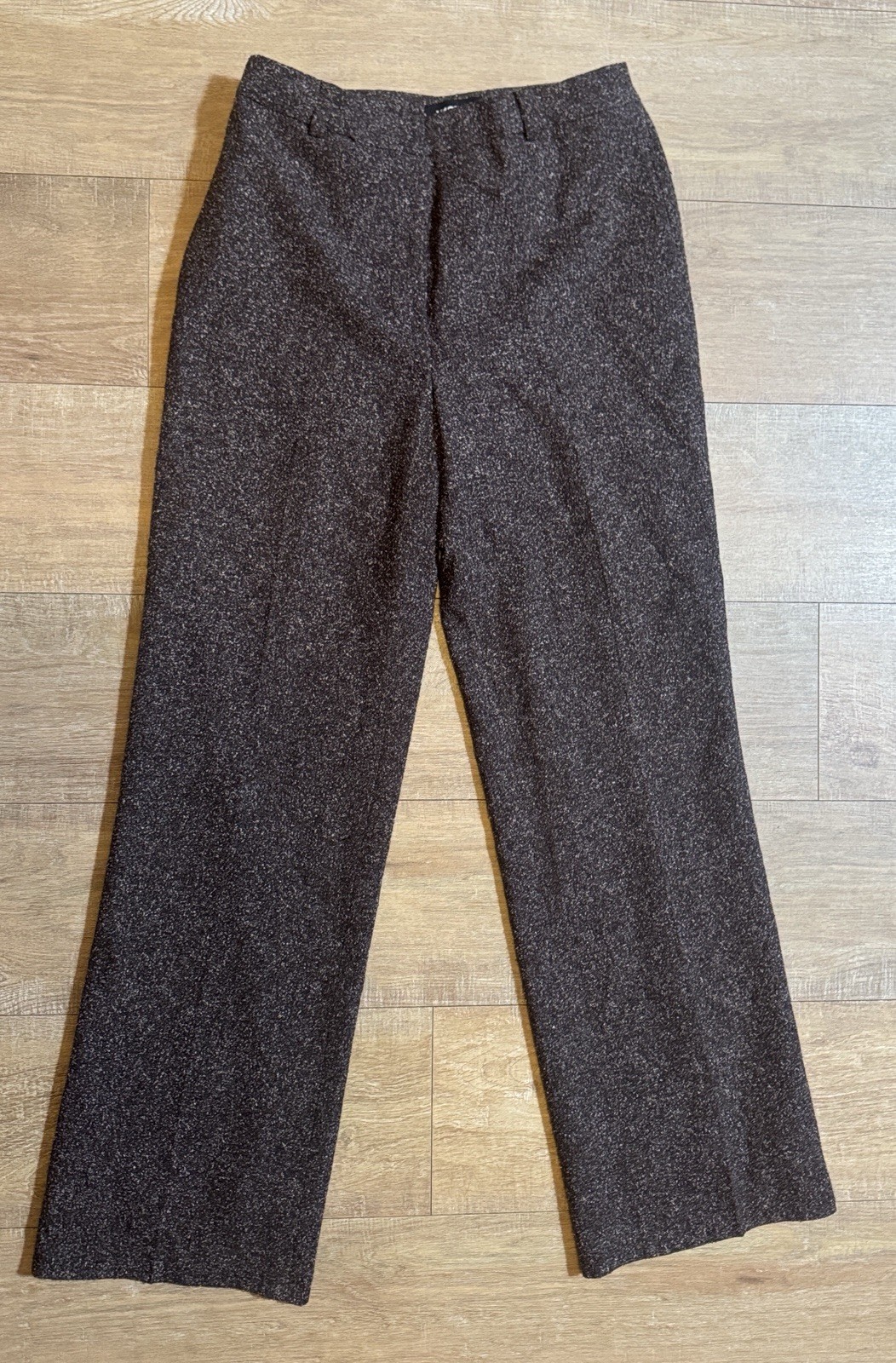 VTG 90s Kasper Wool Silk Blend Tweed Wide Leg Trousers Pants Sz 6 Brown Preppy