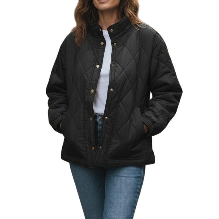 Social Standard by Sanctuary Quilted Snap Front Jacket Black Women\'s XL NWOT