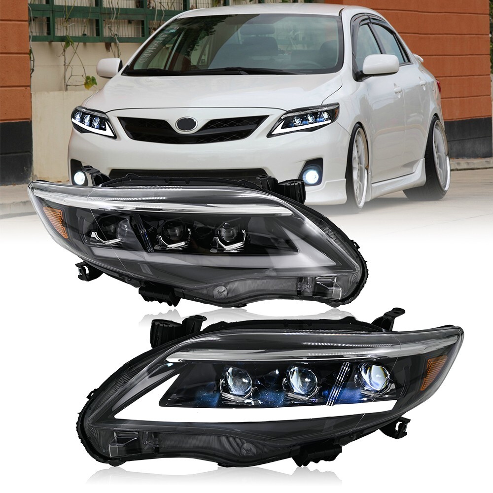 Pair Upgarde LED DRL Headlights Front Headlamp For 11-2013 Toyota Corolla Sedan