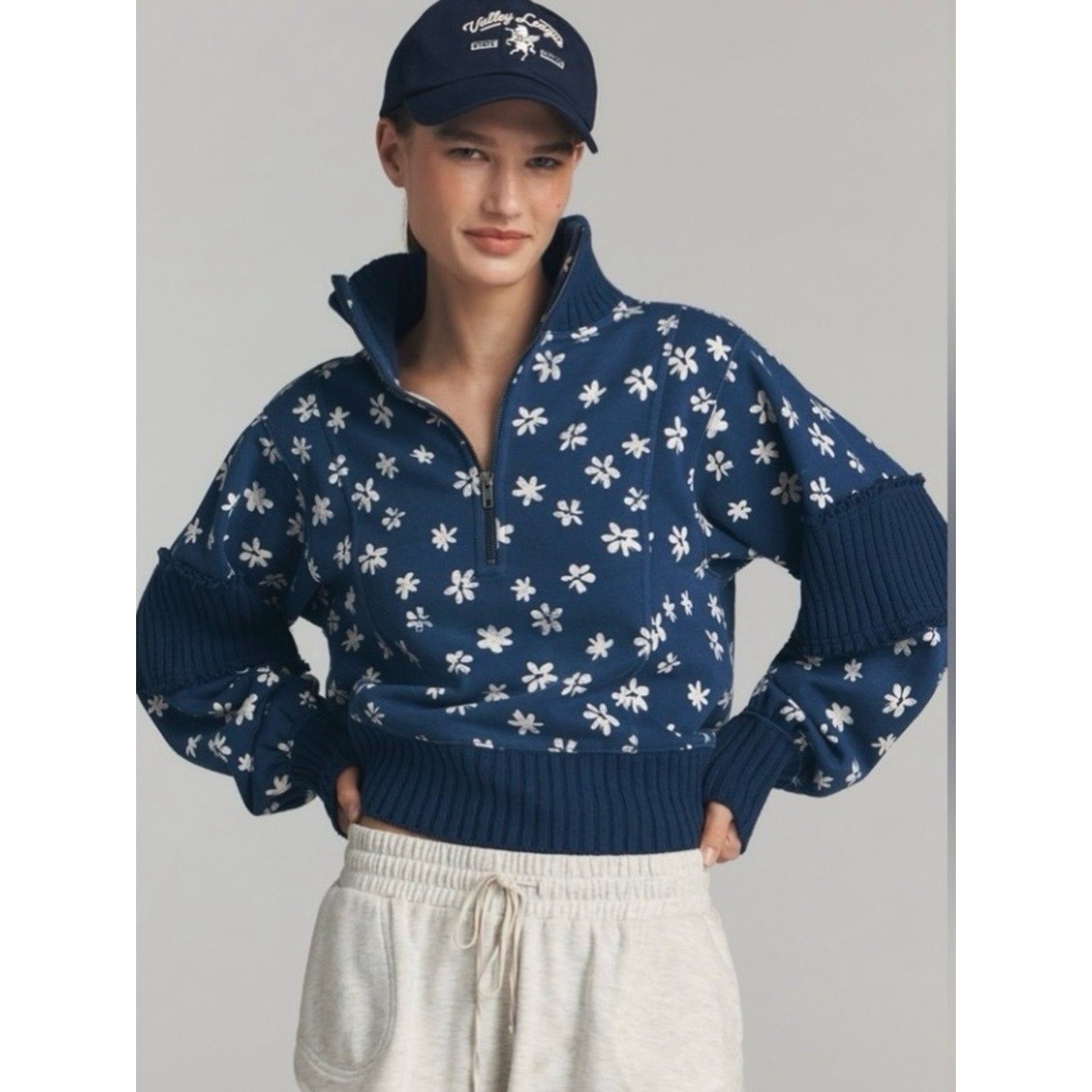 Anthropologie Daily Practice Indy Floral Half Zip Pullover Sweatshirt Size S
