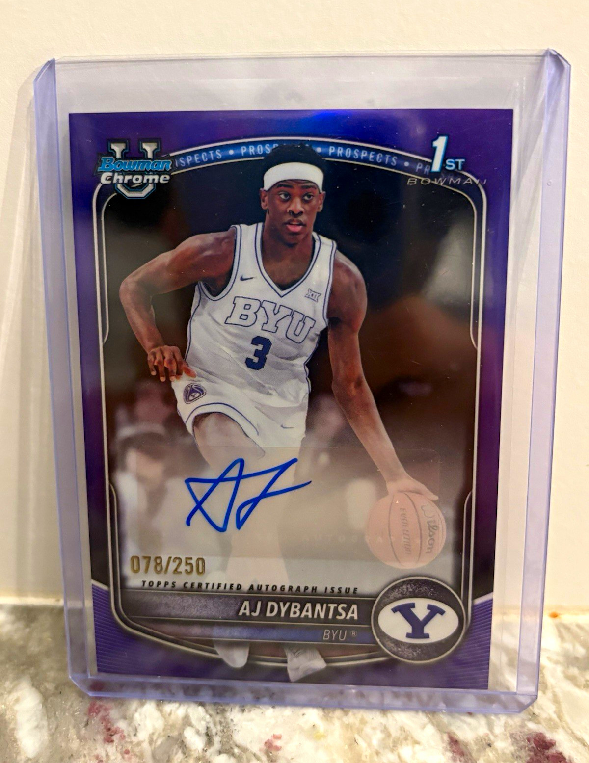 Topps 2025-26 Bowman Chrome AJ Dybantsa Purple Refractor Auto /250 BYU CPA-AD