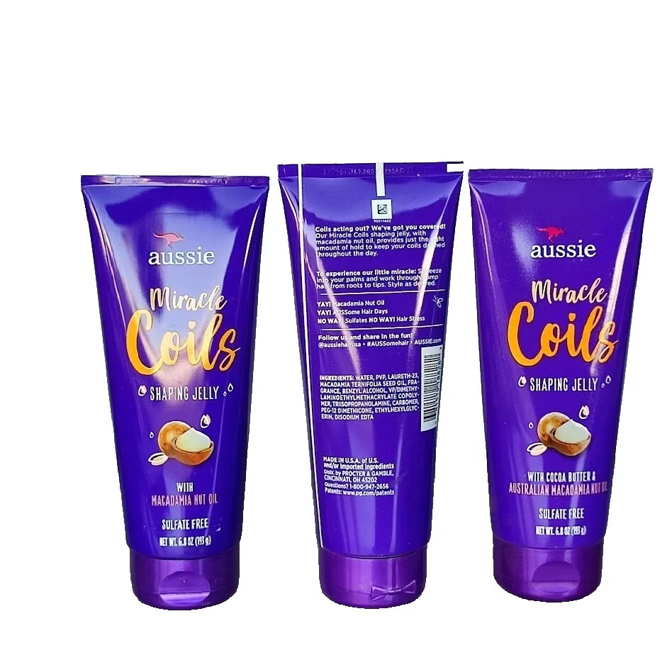 3-Pack Aussie Miracle Coils Shaping Jelly Cocoa Butter + Macadamia Nut Oil 6.8oz