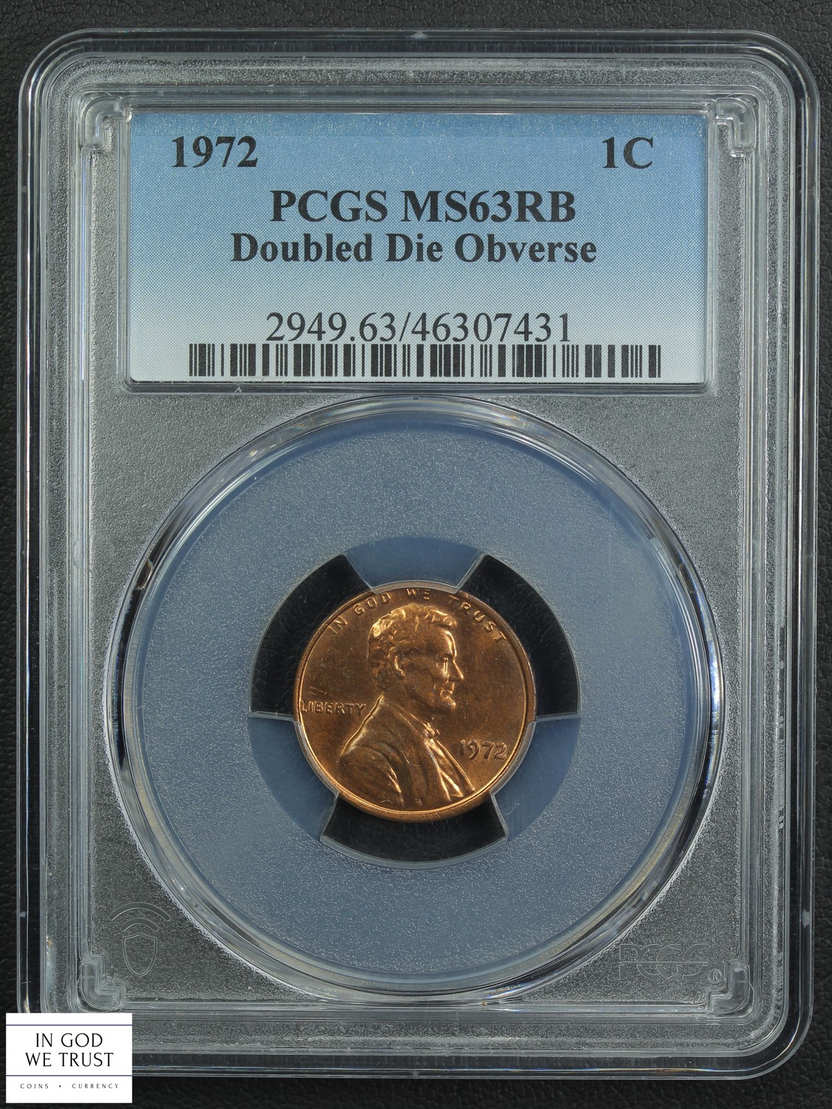 1972 Doubled Die Obverse DDO Red-Brown Lincoln Memorial Cent 1C PCGS MS 63 RB