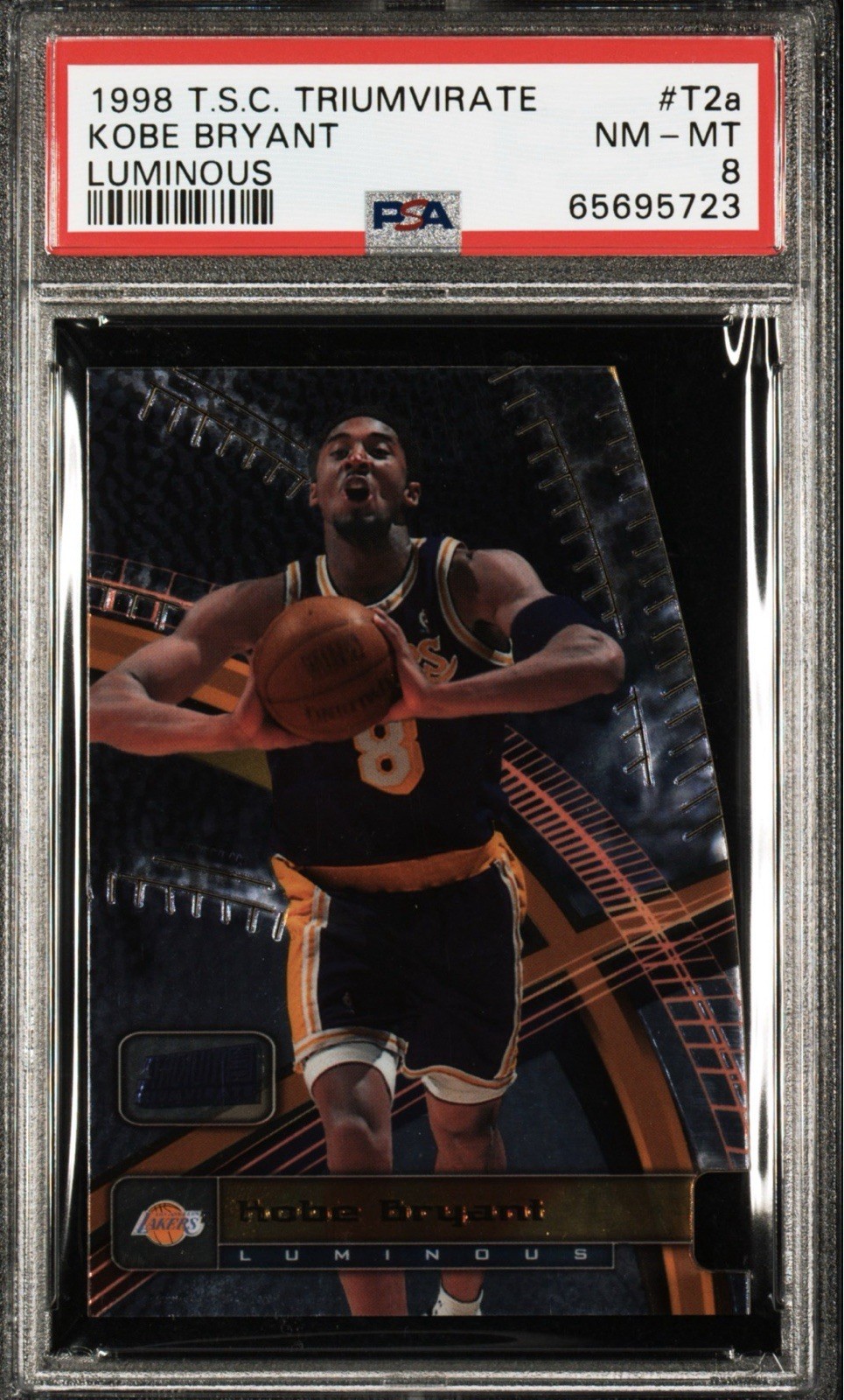 Topps 1998-99 Stadium Club Triumvirate Luminous Kobe Bryant #T2A PSA 8 Topps 1998-99 Stadium Club Triumvirate Luminous Kobe Bryant #T2A PSA 8