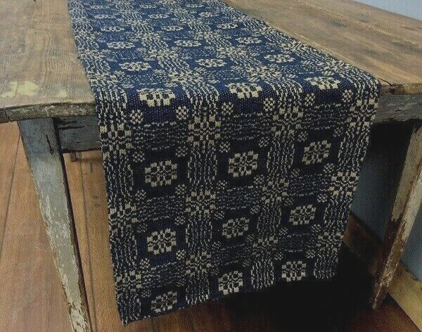 NEW Primitive GETTYSBURG NAVY TAN WOVEN TABLE RUNNER 32\