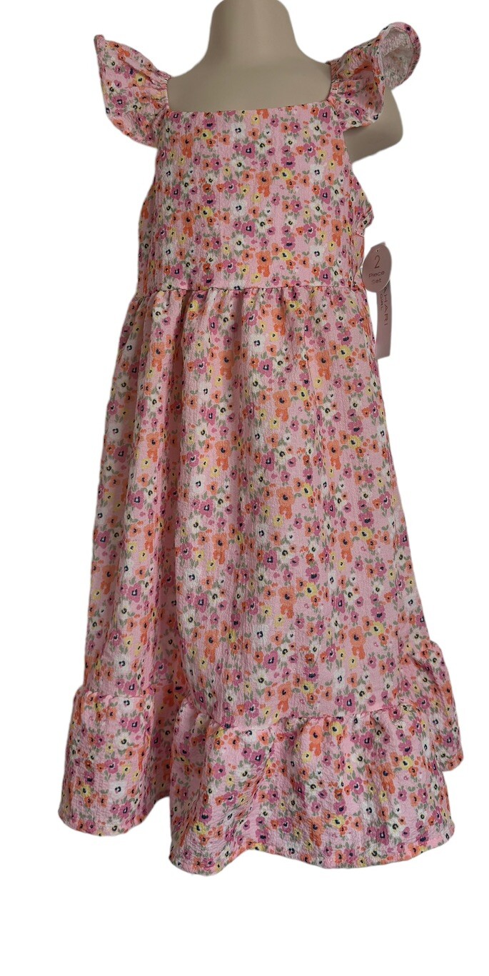 Tahari Girl Dress Short Ruffle Cap Sleeves Midi Sz 5 Pink Floral Tahari Girl Dress Short Ruffle Cap Sleeves Midi Sz 5 Pink Floral