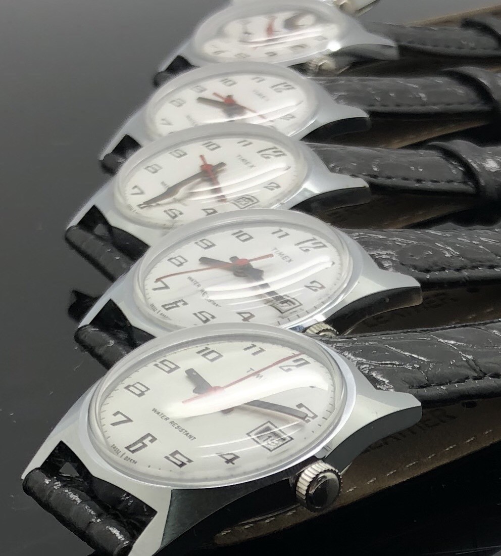 NEW From OLD STOCK Timex Men\'s Manual Wind RED seconds Date Watch Leather Band