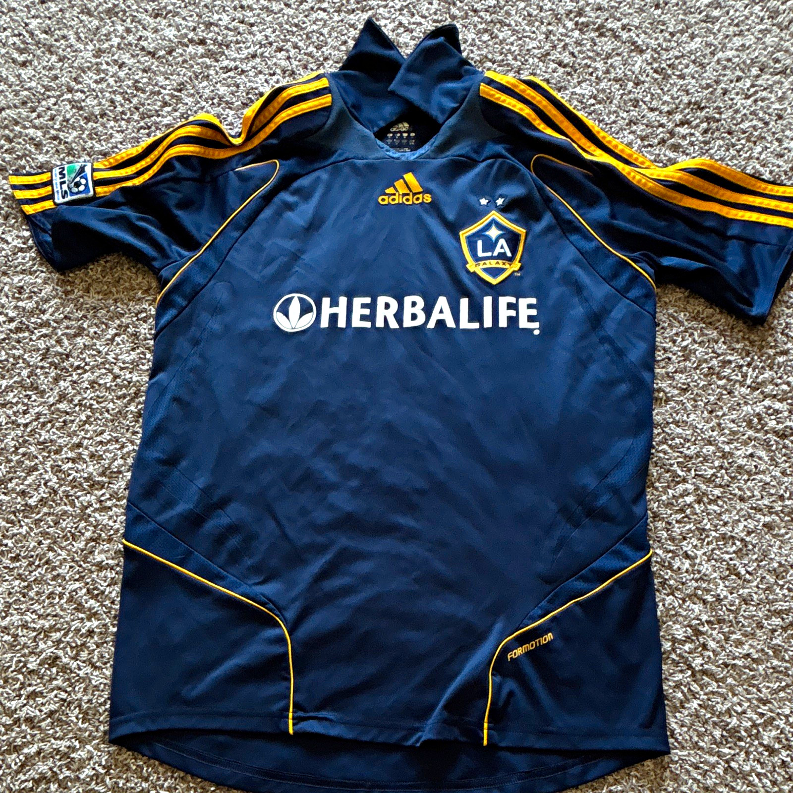 adidas LA Galaxy MLS Soccer Jersey Blue/Gold Size M Officially Licensed