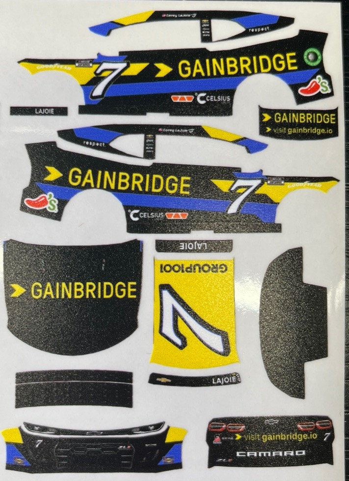 Custom 2024 Corey LaJoie #7 Gainbridge 1/64 Scale NASCAR Peel & Stick Decals