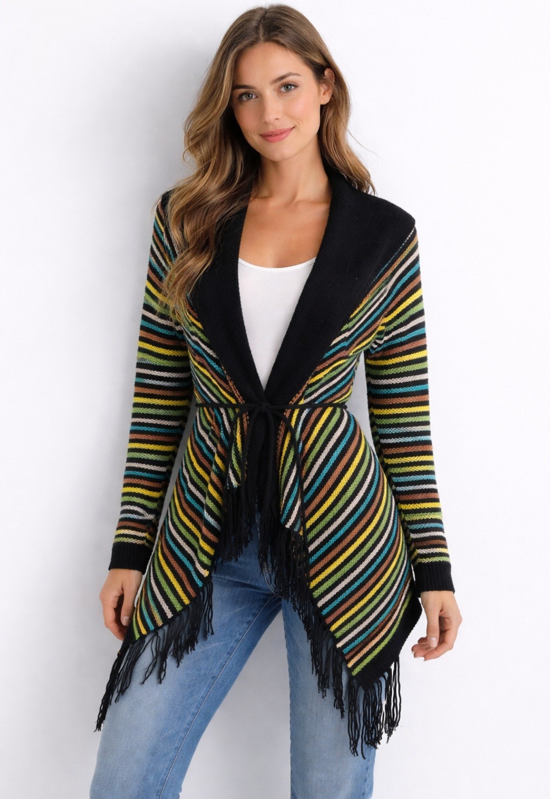 NWT vertigo colorful chunky knit tassled oversized asymmetrical Cardigan Large NWT vertigo colorful chunky knit tassled oversized asymmetrical Cardigan Large