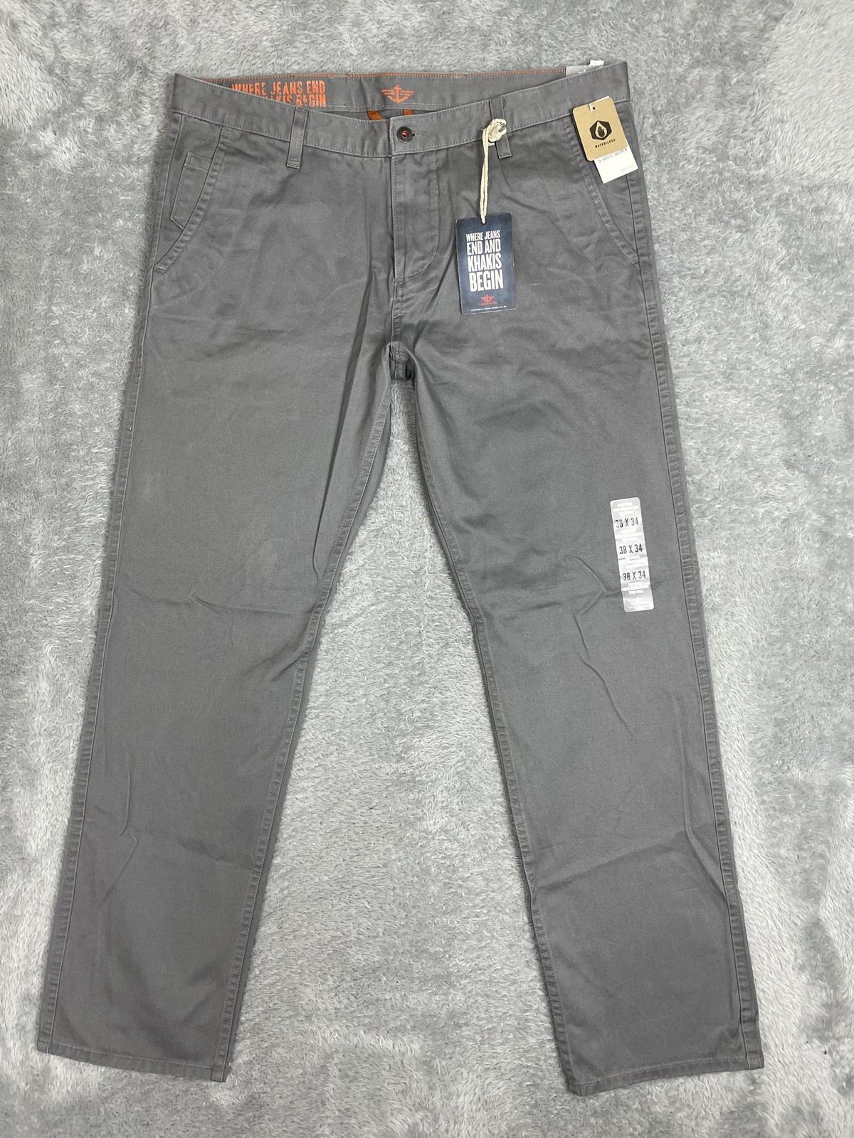 Dockers Alpha Khaki Chino Pants Mens 38x34* Gray Slim Tapered Washed Casual