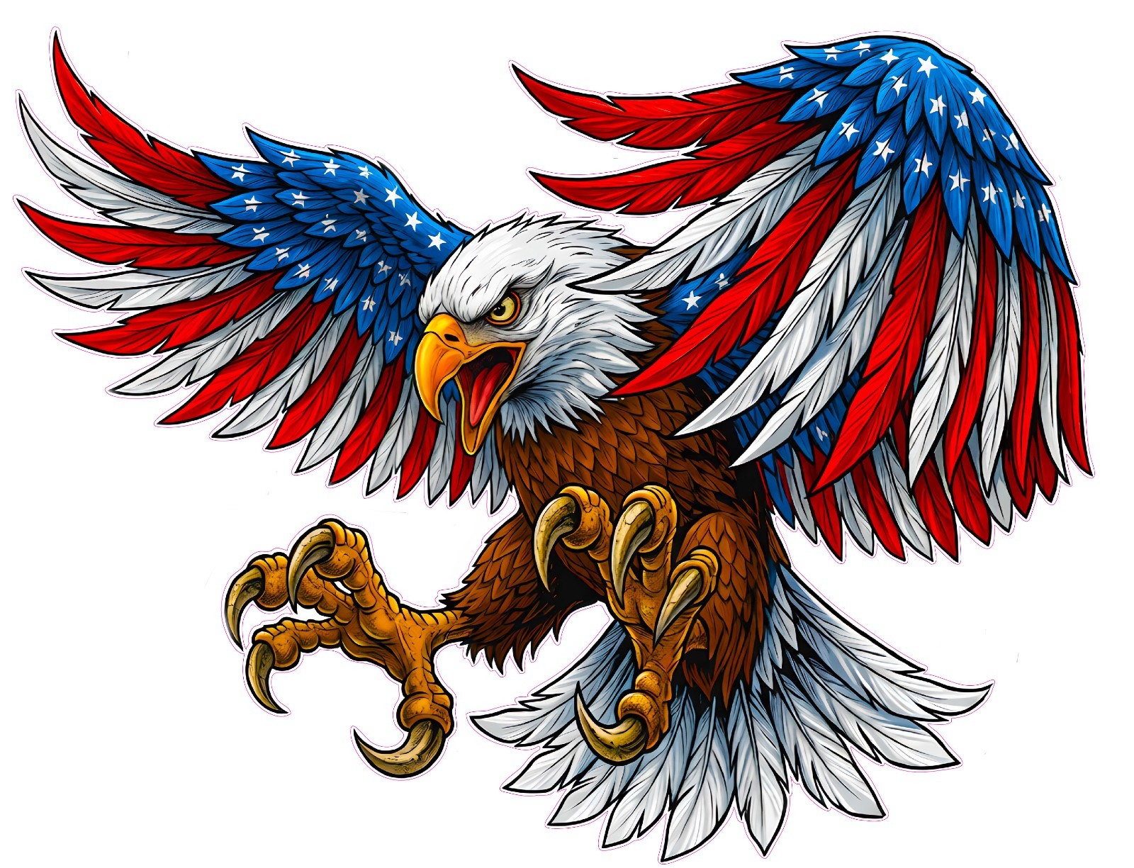 Soaring American Flag Attack Bald Eagle Wings Decal 24\ Soaring American Flag Attack Bald Eagle Wings Decal 24\