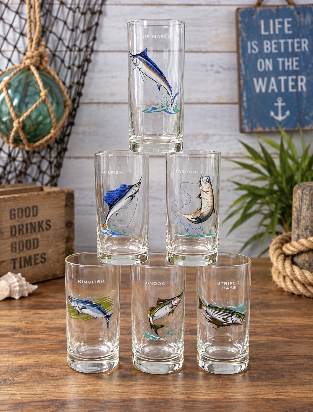 Vintage Ned Smith Freshwater Game Fish Highball Glasses Set of 6 Great Cond. Vintage Ned Smith Freshwater Game Fish Highball Glasses Set of 6 Great Cond.