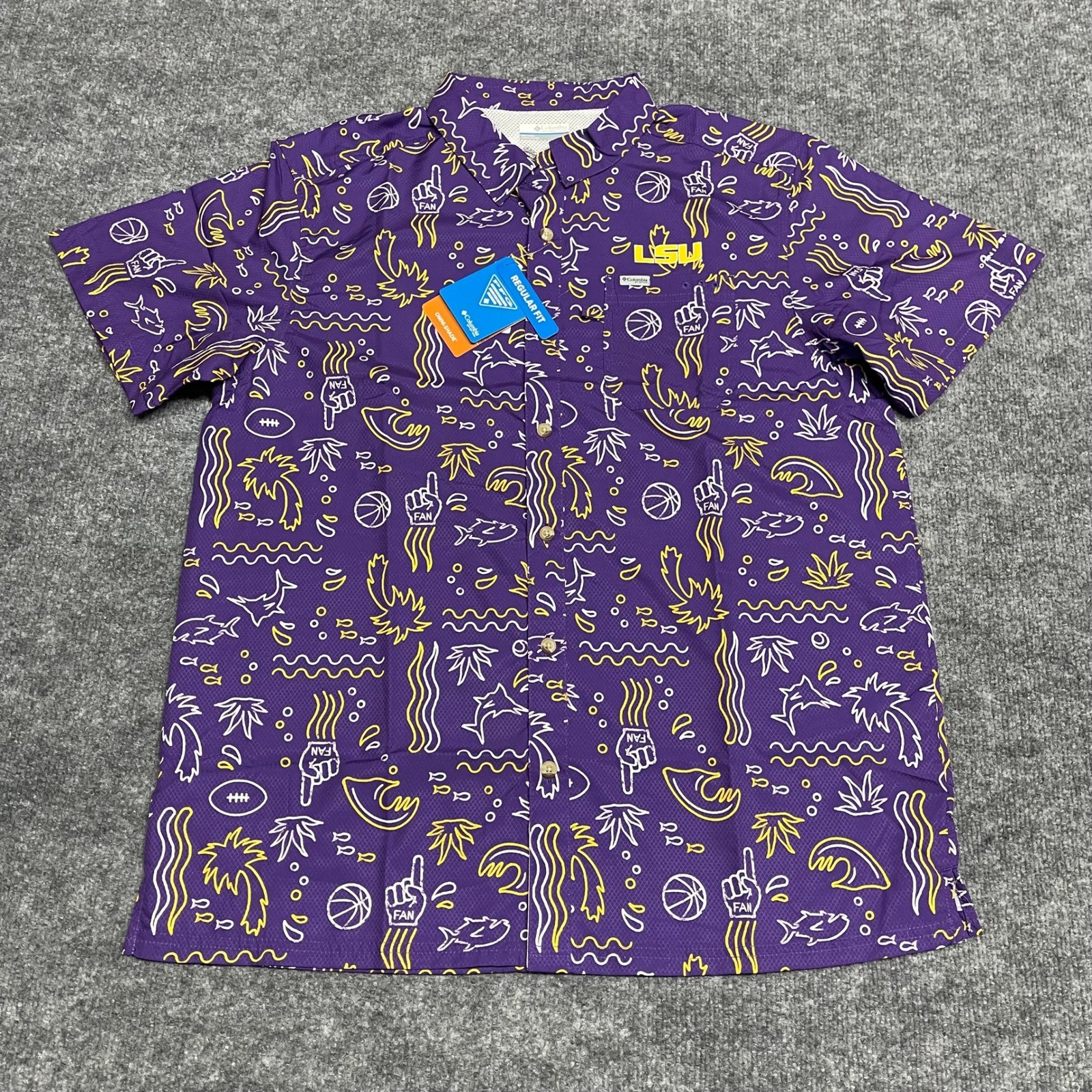 LSU Tigers Shirt Mens Large Purple Columbia PFG Super Slack Tide Vented NCAA