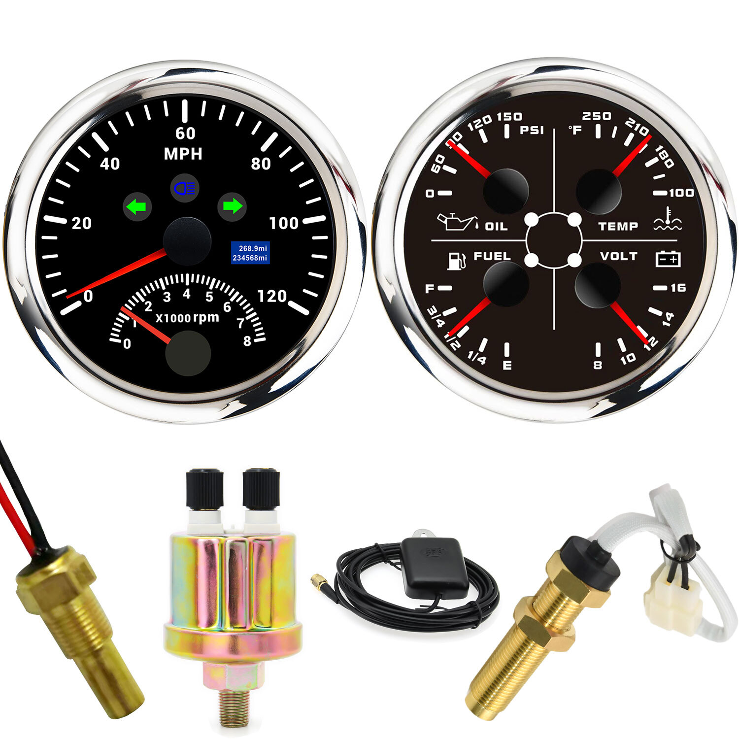 85mm GPS Speedometer 0-120MPH with Tachometer 0-8000RPM 4 in 1 Gauge with Sensor 85mm GPS Speedometer 0-120MPH with Tachometer 0-8000RPM 4 in 1 Gauge with Sensor