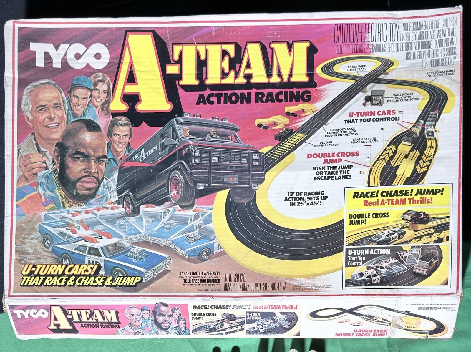 Vintage Tyco A-Team Action Racing, HO Slot Car Set. Extended Track Included.