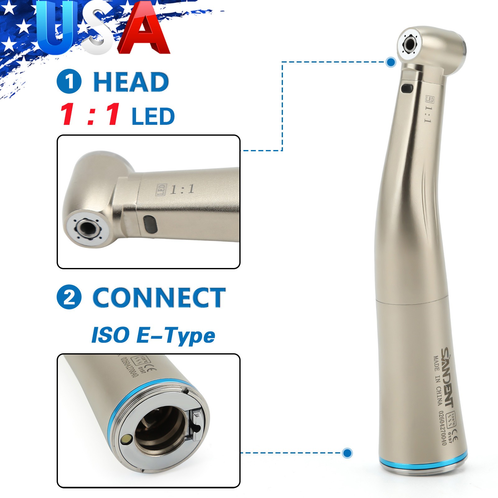 Pieza de mano dental 1:1/1:5/1:4.2 LED óptica contraángulo/recta spray doble