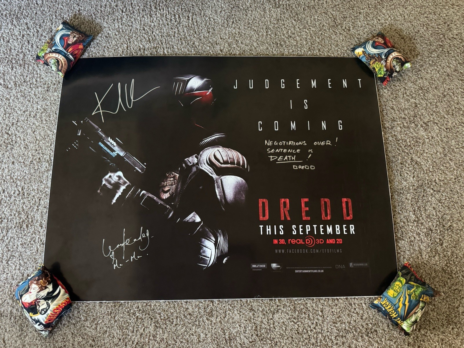 2012 Dredd UK Quad Original Movie Poster Signed By Karl Urban & Lena Headey