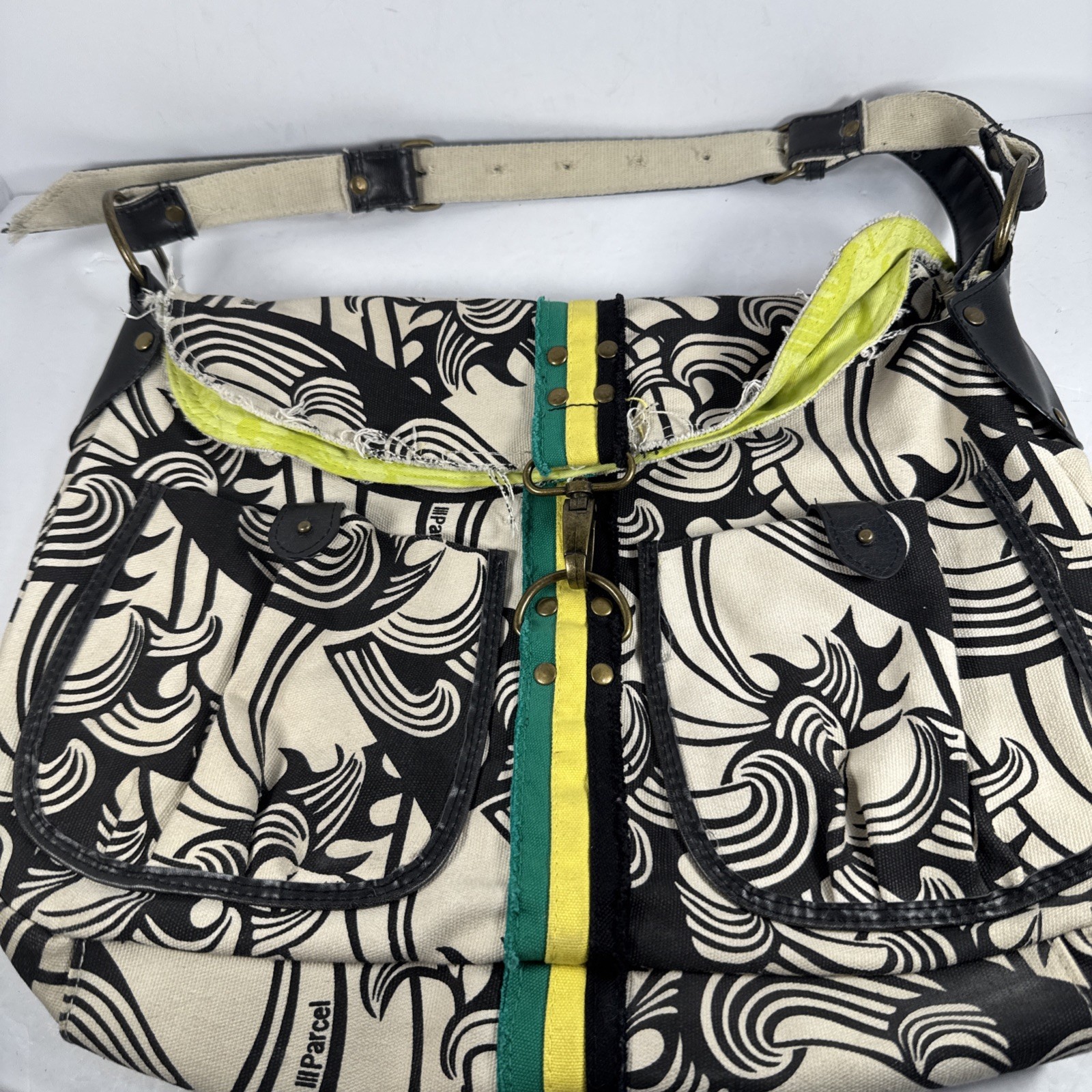 III Parcel Multicolor Canvas Hobo Style Shoulder Bag w/ Clasp & Pockets GUC