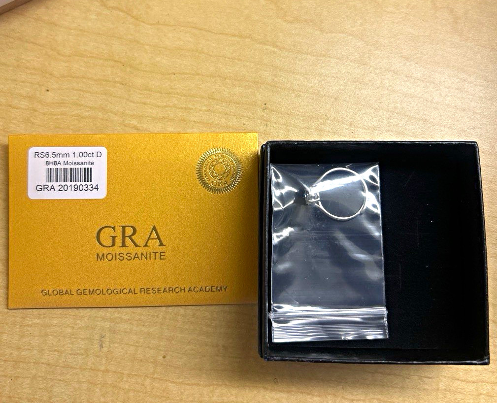 GRA Certified 1.00ct D Round Lab Moissanite Solitaire White Gold Ring 6.5mm