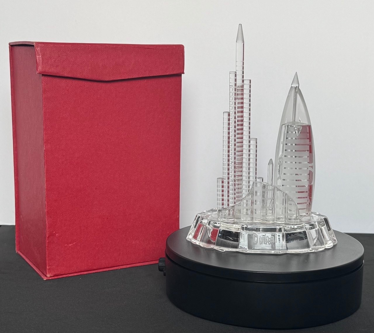 Dubai Skyline, Burj Al Arab And Burj Khalifa Desk Art Glass Souvenir (New)