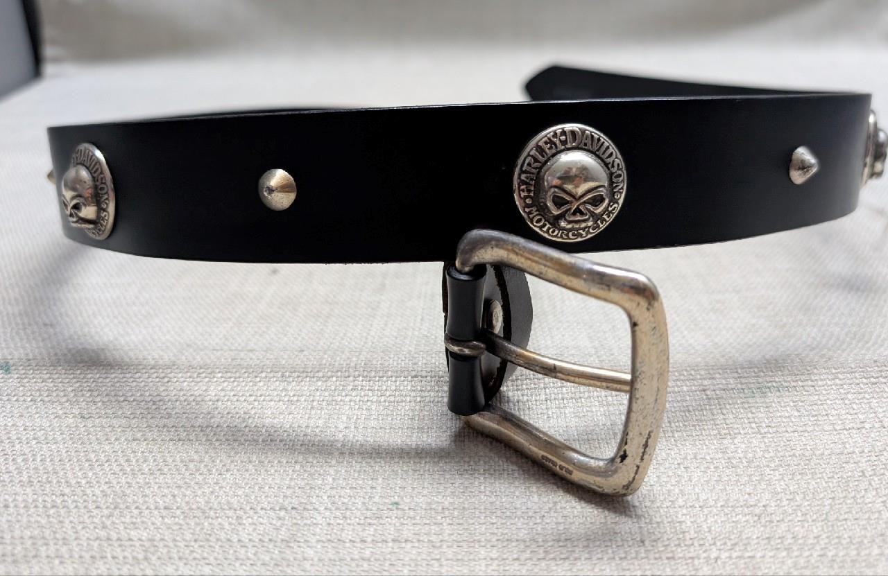 vintage HARLEY DAVIDSON buckle belt 36 spiked WILLIE G leather SKULLS motorcycle