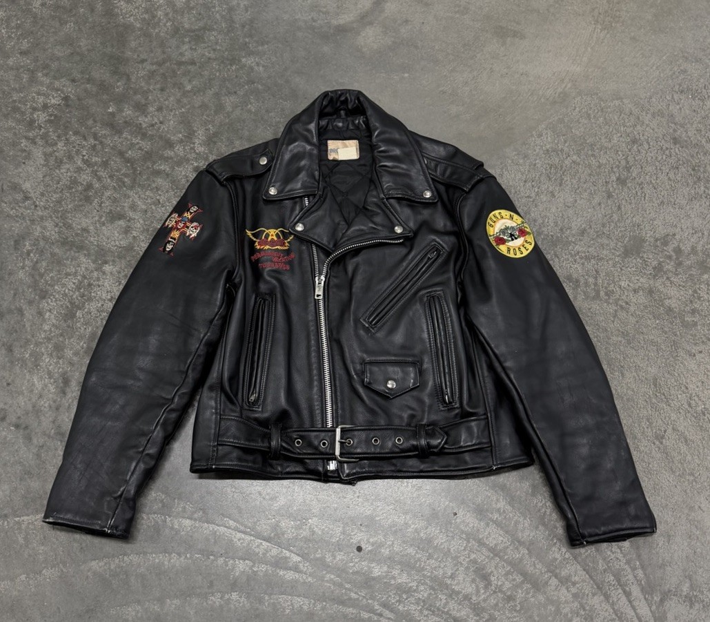 1988 Vintage Guns & Roses Band Grunge Motorcycle Leather Biker Patched Jacket 1988 Vintage Guns & Roses Band Grunge Motorcycle Leather Biker Patched Jacket