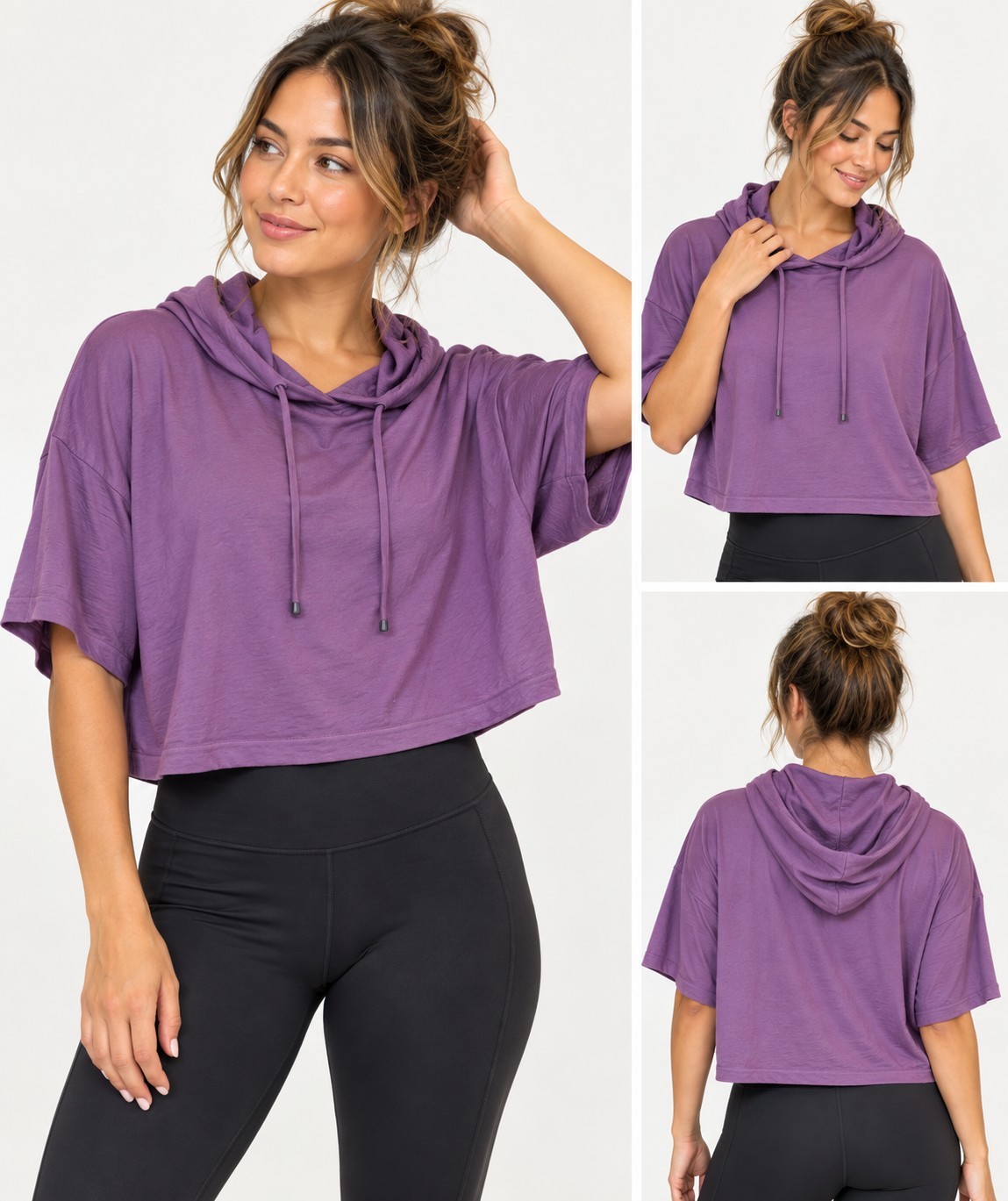 Athleta Women’s Size M Purple Oversized Short Sleeve Hooded Top