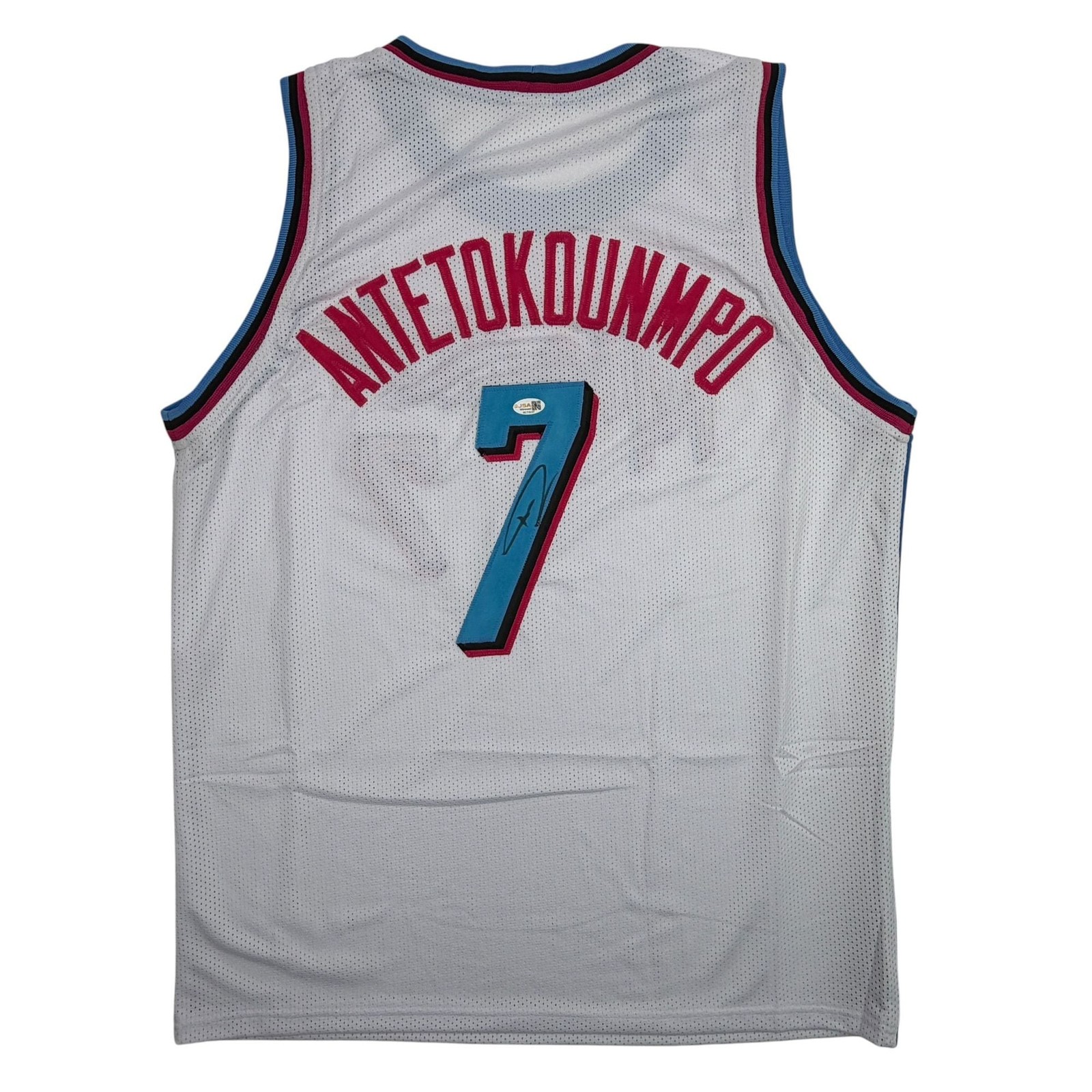 Autographed/Signed Giannis Antetokounmpo #7 Heat White Vice Jersey JSA COA