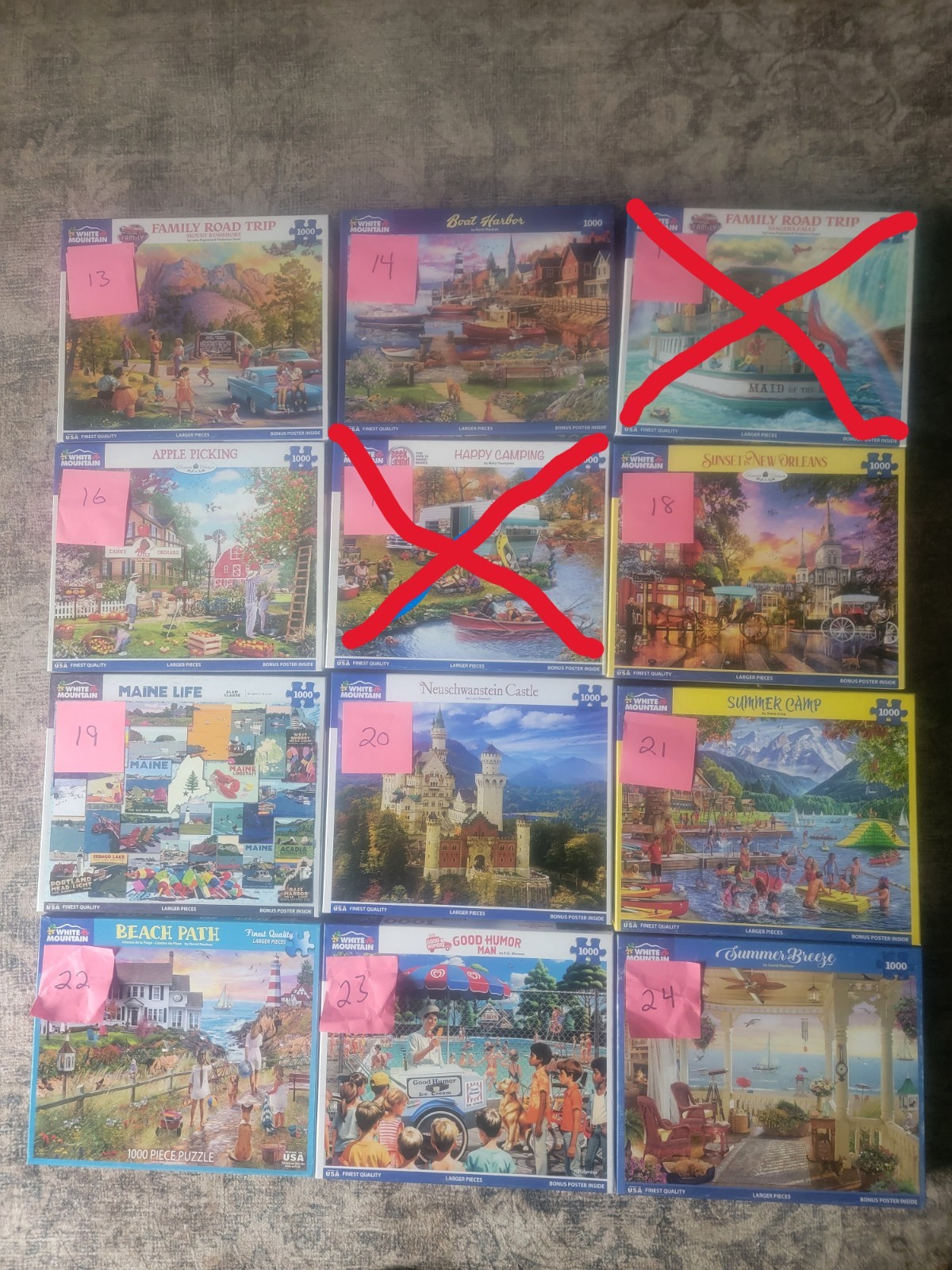 White Mountain 1000 piece puzzles, Lots of 4 for 20 dollars plus shipping