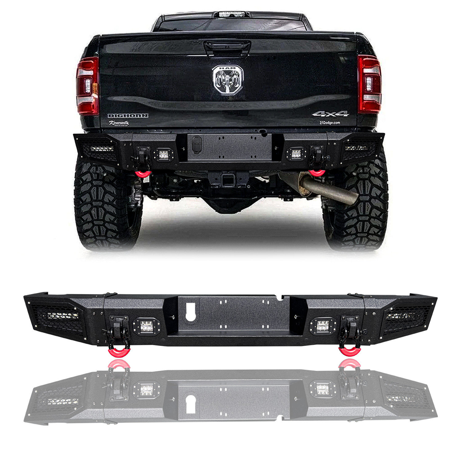 Vijay Steel Rear Bumper W/LED Lights&Sensor Holes For 10-18 Dodge Ram 2500/3500