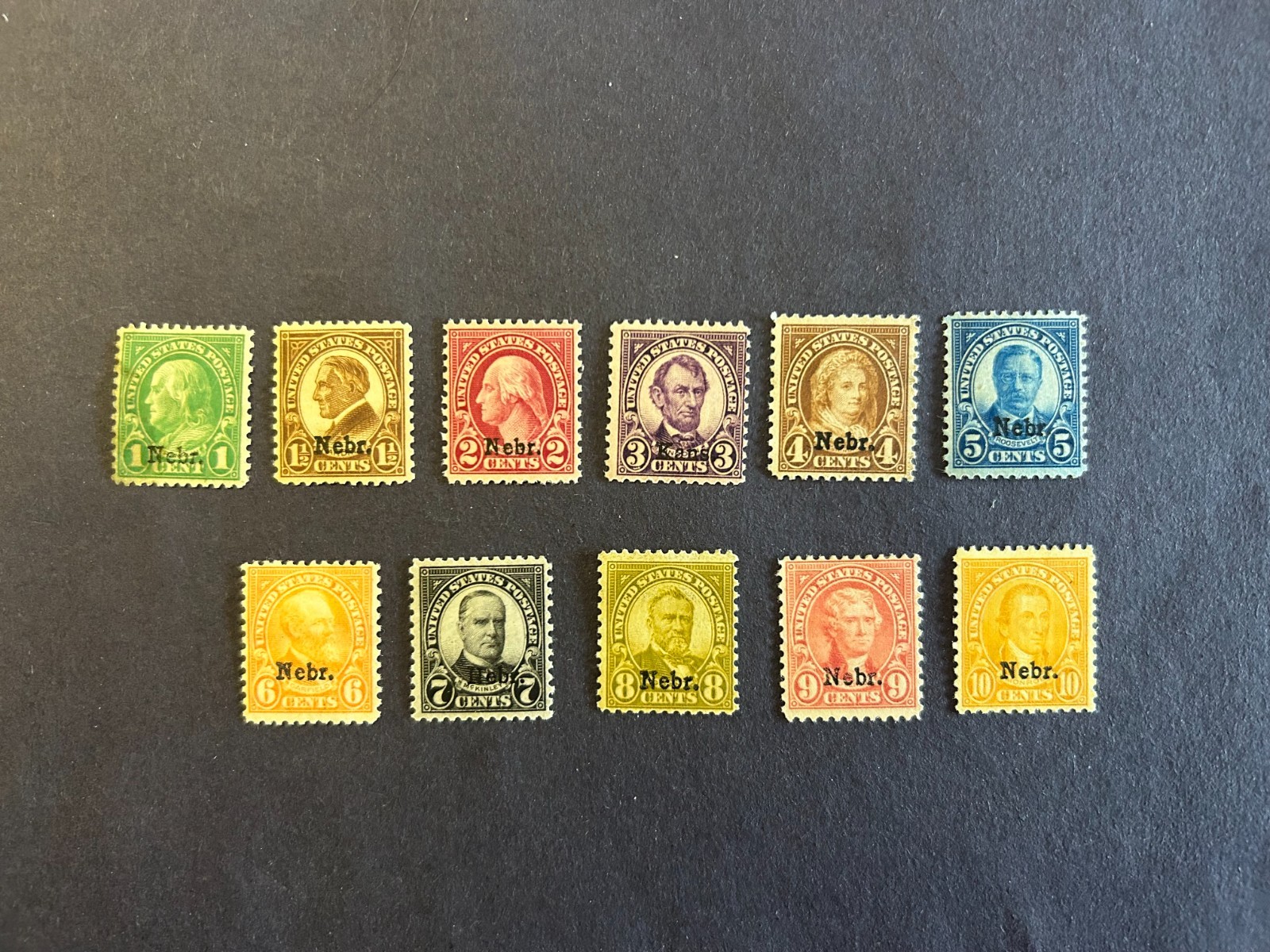 US Stamp Scott #669-679 1c -10c 1929 NEBRASKA Overprint M/H/OG SCV $265 US Stamp Scott #669-679 1c -10c 1929 NEBRASKA Overprint M/H/OG SCV $265