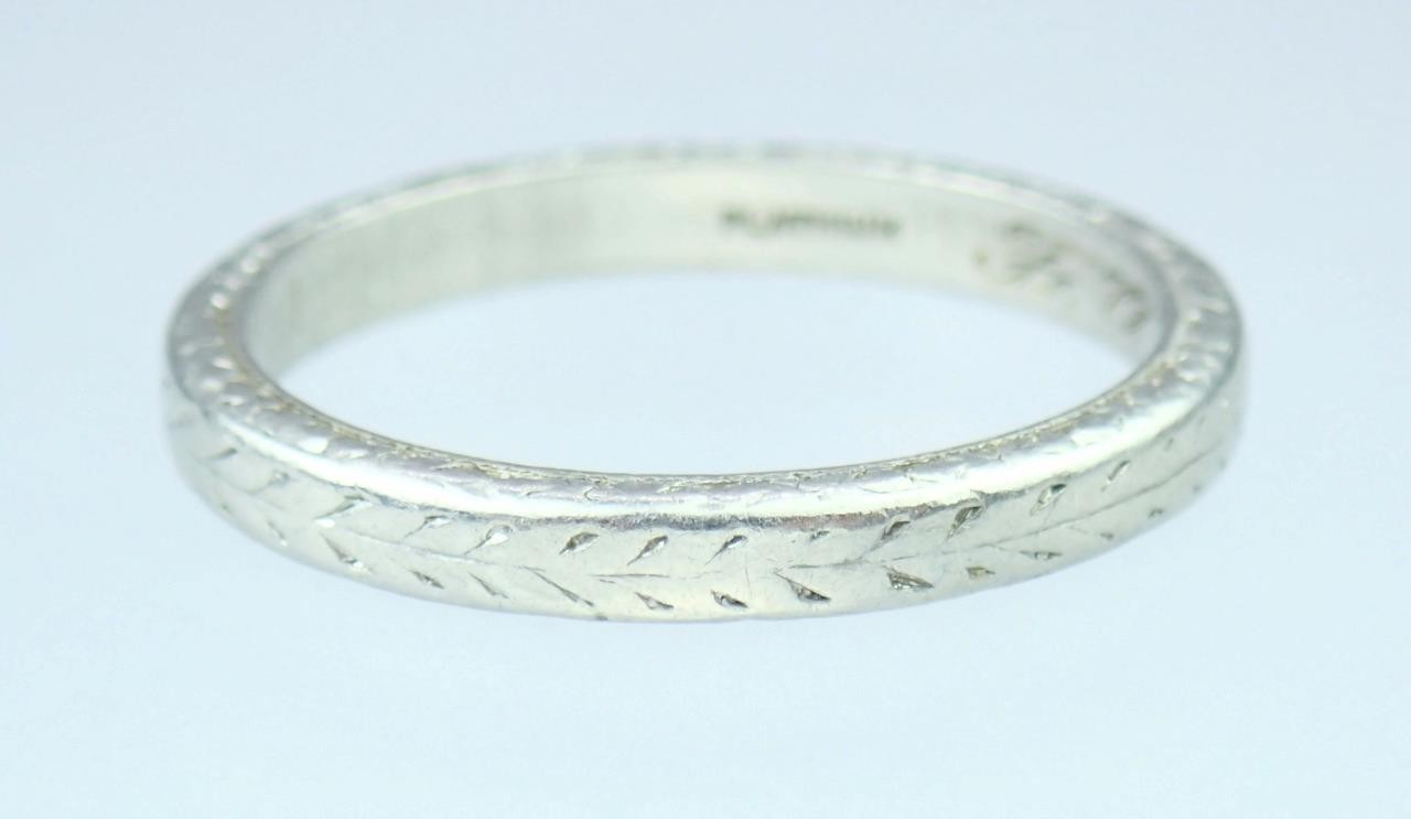 Fab Antique Art Deco Platinum Palladium 2.5mm Floral Wedding Band Ring 1921 6.75