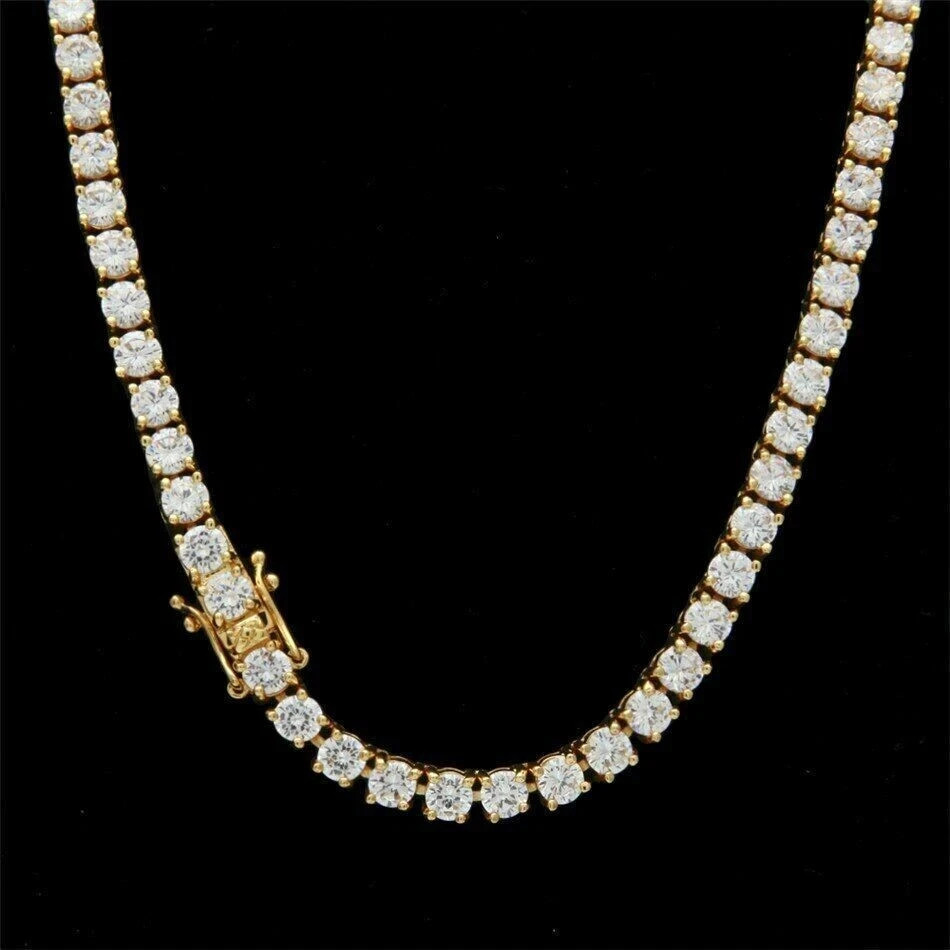 20CTW Round Cut Moissanite 4mm Men\'s Tennis Necklace 14K Yellow Gold Plated
