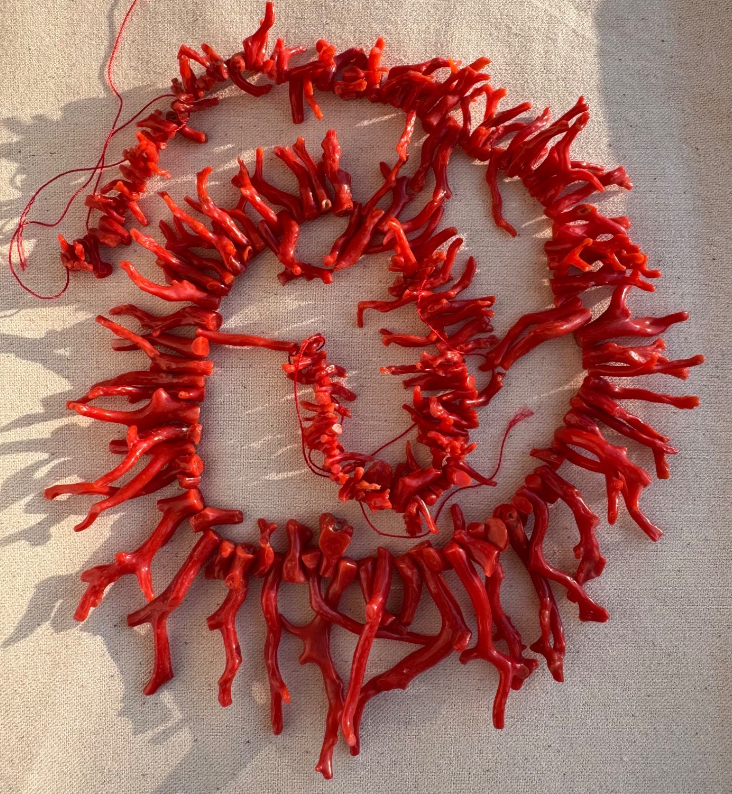 Vintage graduated red coral bead strand pre drilled 104g 24