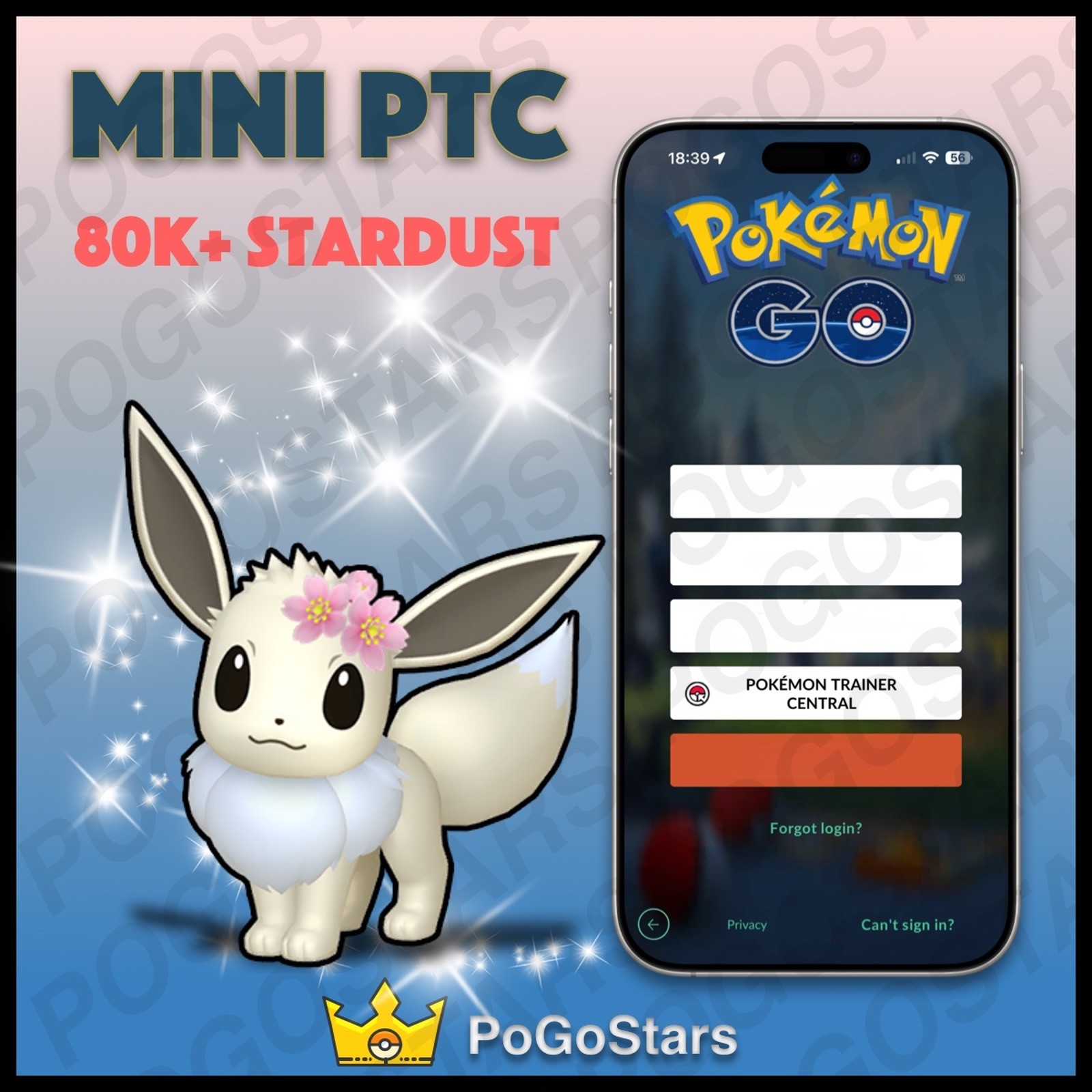 Pokémon PTC Go - Shiny Eevee Cherry Blossoms - 80K Stardust✨Description✨
