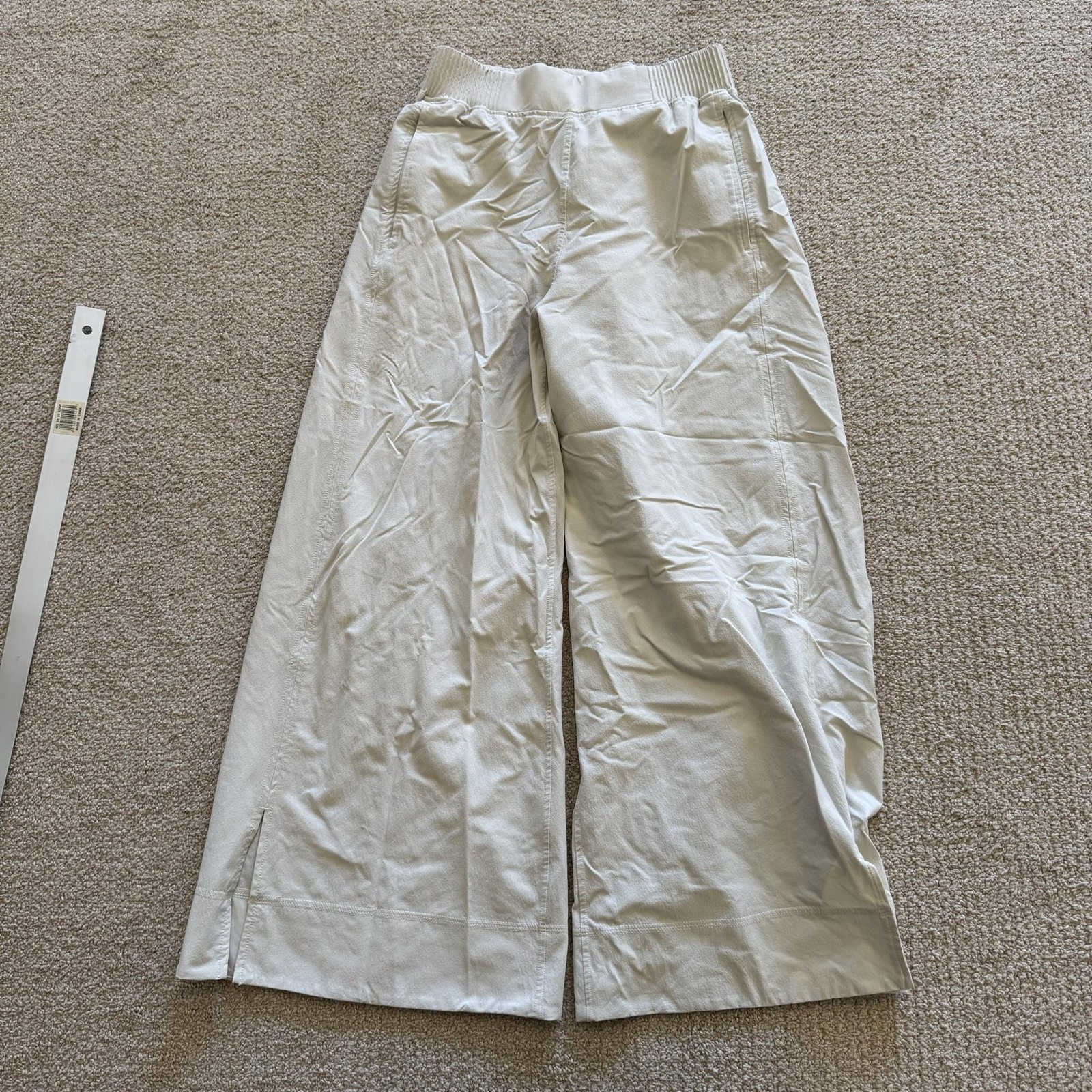 Lululemon Pants Womens S Beige Wide Leg Woven Elastic Waist Travel Track Yoga